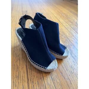 Kenneth Cole Sandals Womens Size 7.5 Blue Olivia Leather Wedge Heel Espadrille